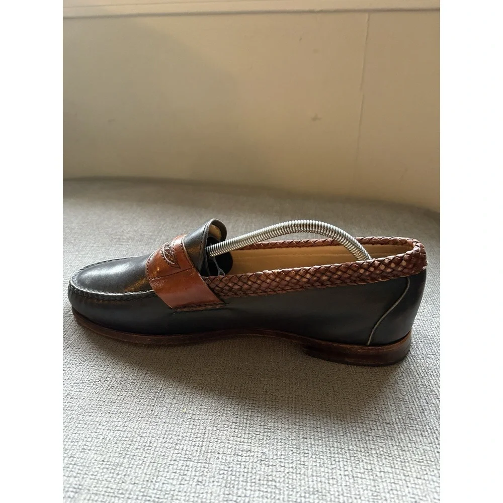 Allen Edmonds Newcastle Penny Loafers Men 10.5D Black Brown Braided Leather USA
